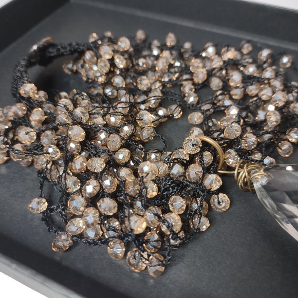 Very Pretty 19 Inch Black Fabric And Orangish Glass Bead Necklace - Picture 11 of 12